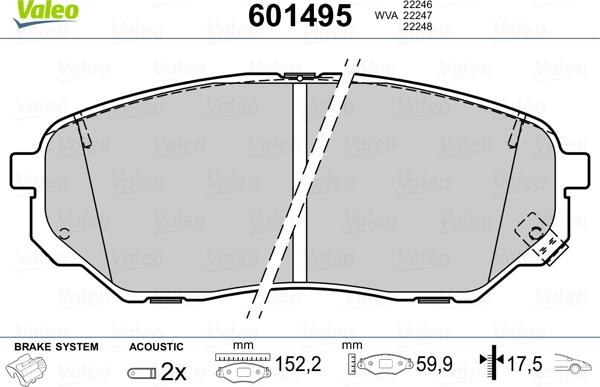 Valeo 601495 - Bremžu uzliku kompl., Disku bremzes www.autospares.lv