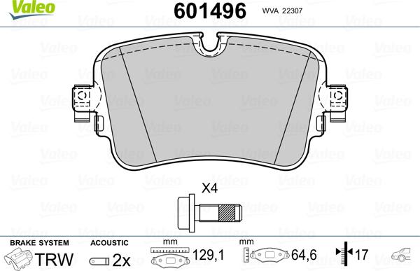 Valeo 601496 - Bremžu uzliku kompl., Disku bremzes www.autospares.lv