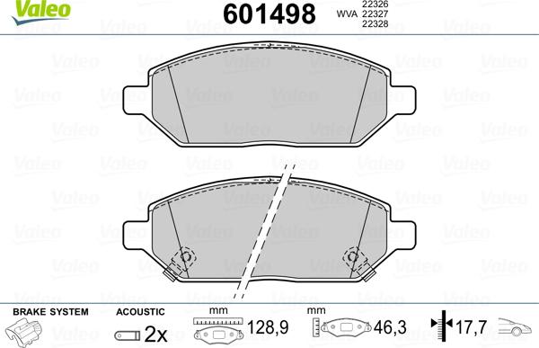 Valeo 601498 - Тормозные колодки, дисковые, комплект www.autospares.lv