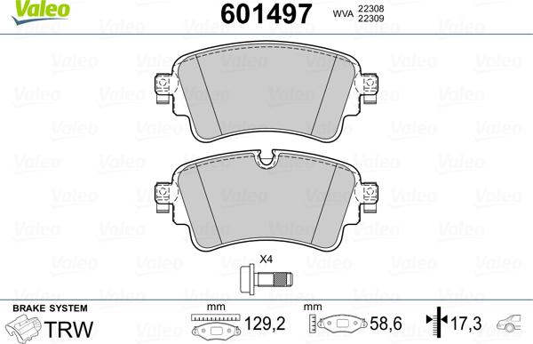 Valeo 601497 - Bremžu uzliku kompl., Disku bremzes www.autospares.lv