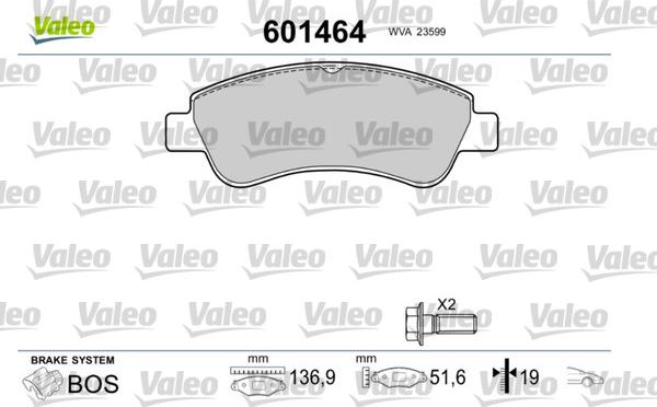 Valeo 601464 - Тормозные колодки, дисковые, комплект www.autospares.lv