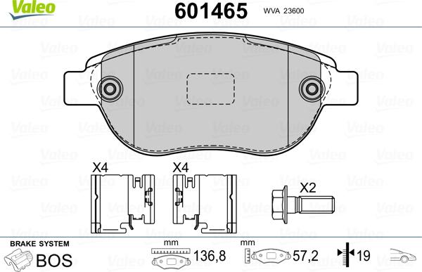 Valeo 601465 - Тормозные колодки, дисковые, комплект www.autospares.lv