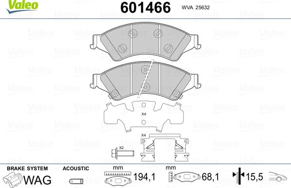 Valeo 601466 - Bremžu uzliku kompl., Disku bremzes autospares.lv