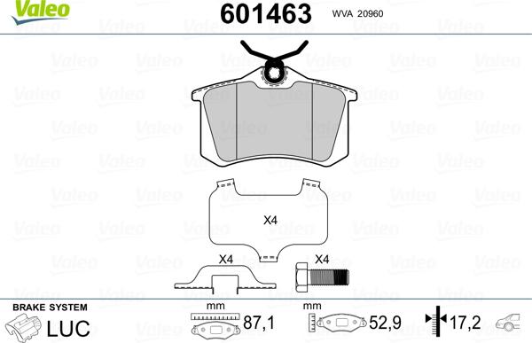 Valeo 601463 - Brake Pad Set, disc brake www.autospares.lv