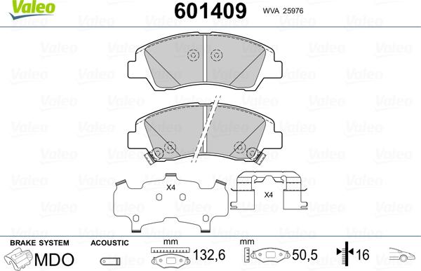 Valeo 601409 - Bremžu uzliku kompl., Disku bremzes www.autospares.lv