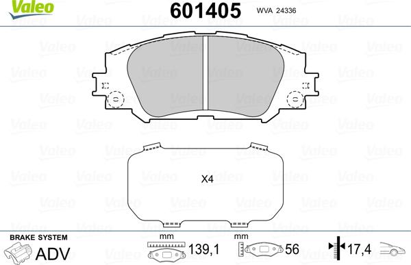 Valeo 601405 - Bremžu uzliku kompl., Disku bremzes www.autospares.lv