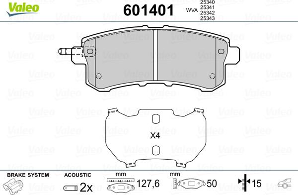 Valeo 601401 - Bremžu uzliku kompl., Disku bremzes www.autospares.lv