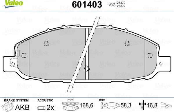 Valeo 601403 - Bremžu uzliku kompl., Disku bremzes www.autospares.lv