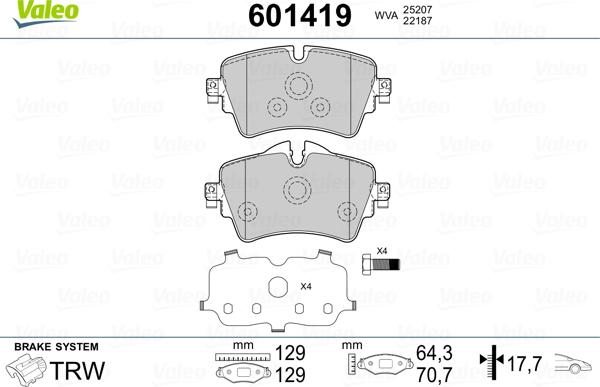 Valeo 601419 - Bremžu uzliku kompl., Disku bremzes www.autospares.lv