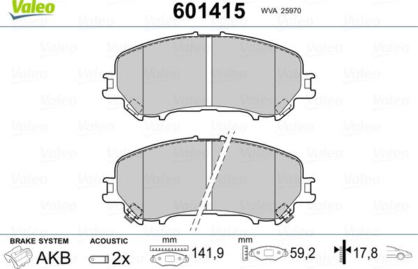 Valeo 601415 - Bremžu uzliku kompl., Disku bremzes www.autospares.lv