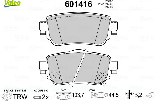 Valeo 601416 - Bremžu uzliku kompl., Disku bremzes www.autospares.lv