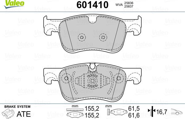 Valeo 601410 - Bremžu uzliku kompl., Disku bremzes www.autospares.lv