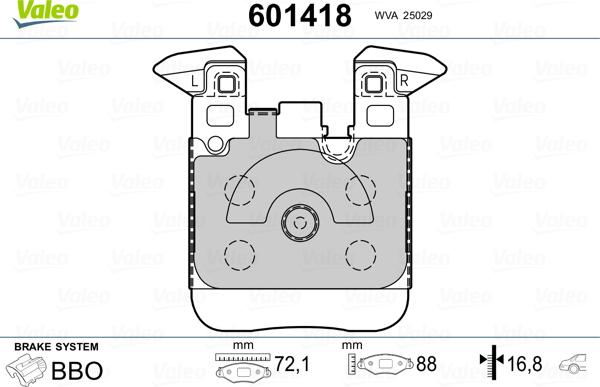 Valeo 601418 - Bremžu uzliku kompl., Disku bremzes www.autospares.lv