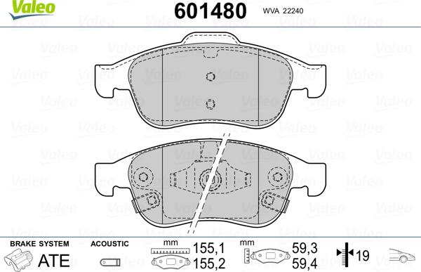 Valeo 601480 - Bremžu uzliku kompl., Disku bremzes www.autospares.lv