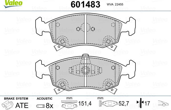 Valeo 601483 - Bremžu uzliku kompl., Disku bremzes www.autospares.lv