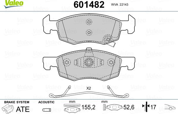 Valeo 601482 - Bremžu uzliku kompl., Disku bremzes www.autospares.lv