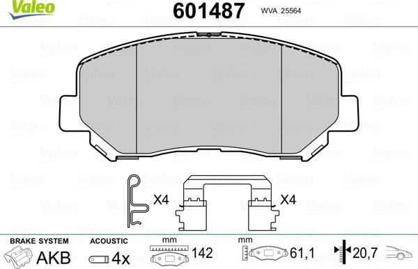 Valeo 601487 - Тормозные колодки, дисковые, комплект www.autospares.lv