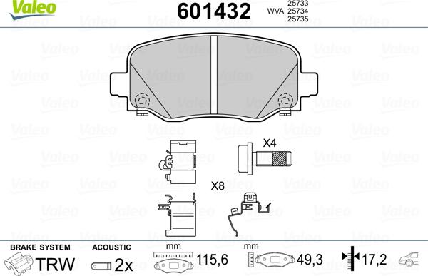 Valeo 601432 - Bremžu uzliku kompl., Disku bremzes www.autospares.lv