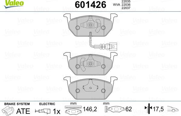 Valeo 601426 - Тормозные колодки, дисковые, комплект www.autospares.lv