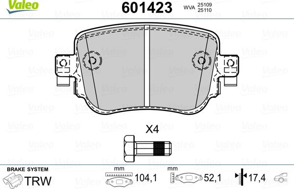 Valeo 601423 - Bremžu uzliku kompl., Disku bremzes autospares.lv