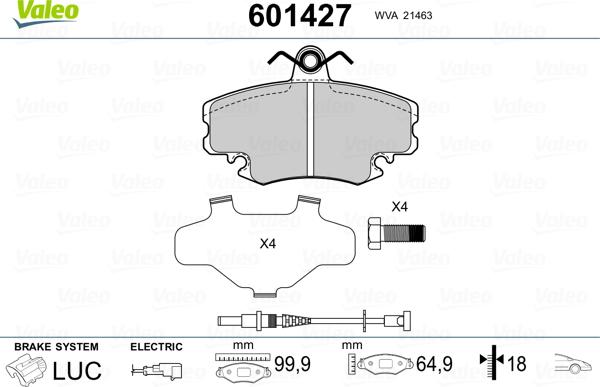 Valeo 601427 - Тормозные колодки, дисковые, комплект www.autospares.lv