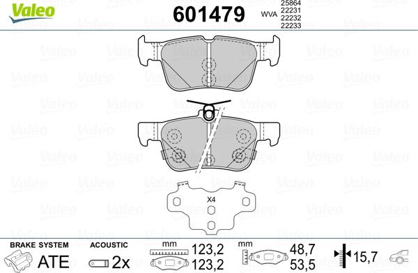 Valeo 601479 - Brake Pad Set, disc brake www.autospares.lv