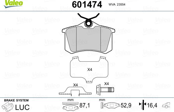 Valeo 601474 - Brake Pad Set, disc brake www.autospares.lv