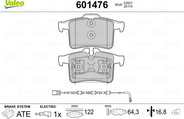 Valeo 601476 - Bremžu uzliku kompl., Disku bremzes www.autospares.lv