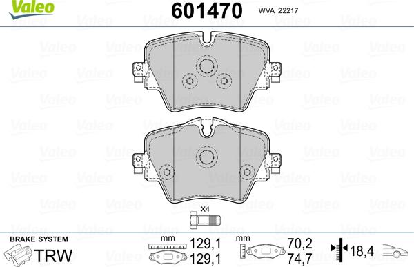 Valeo 601470 - Bremžu uzliku kompl., Disku bremzes www.autospares.lv