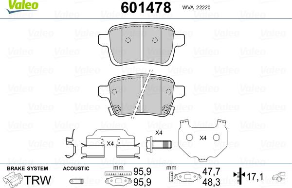 Valeo 601478 - Bremžu uzliku kompl., Disku bremzes www.autospares.lv