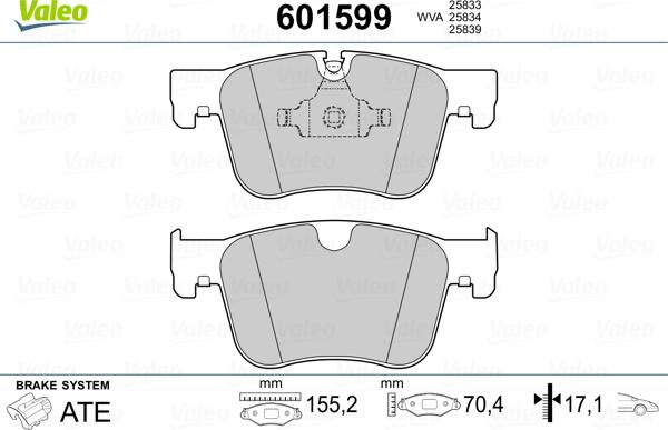 Valeo 601599 - Bremžu uzliku kompl., Disku bremzes autospares.lv