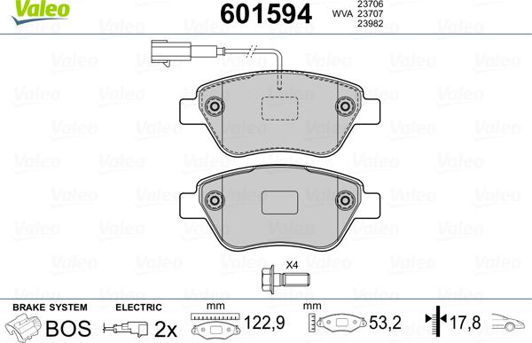 Valeo 601594 - Brake Pad Set, disc brake www.autospares.lv