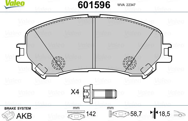 Valeo 601596 - Bremžu uzliku kompl., Disku bremzes www.autospares.lv