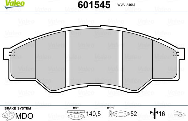 Valeo 601545 - Bremžu uzliku kompl., Disku bremzes www.autospares.lv