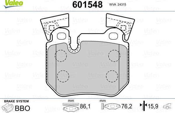 Valeo 601548 - Brake Pad Set, disc brake www.autospares.lv