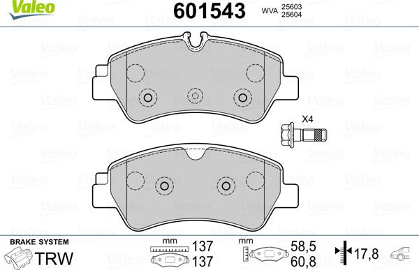 Valeo 601543 - Bremžu uzliku kompl., Disku bremzes autospares.lv