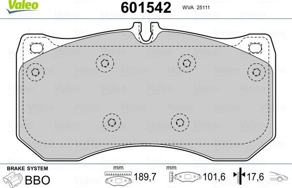 Valeo 601542 - Bremžu uzliku kompl., Disku bremzes www.autospares.lv