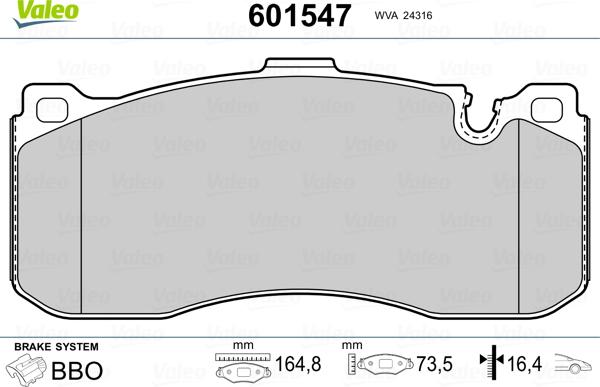 Valeo 601547 - Bremžu uzliku kompl., Disku bremzes www.autospares.lv