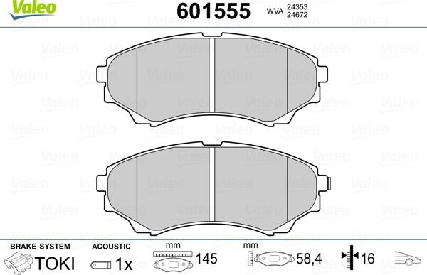 Valeo 601555 - Brake Pad Set, disc brake www.autospares.lv