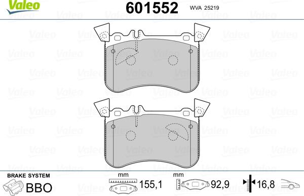 Valeo 601552 - Bremžu uzliku kompl., Disku bremzes www.autospares.lv