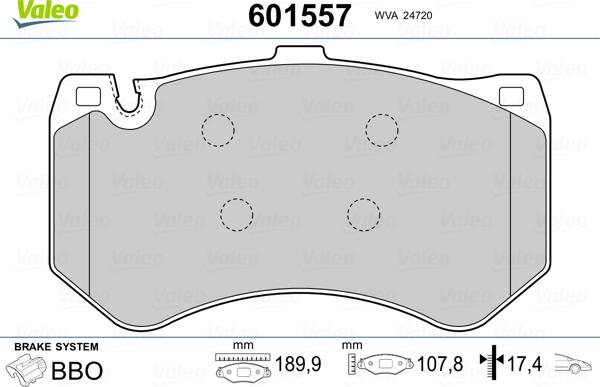 Valeo 601557 - Bremžu uzliku kompl., Disku bremzes www.autospares.lv