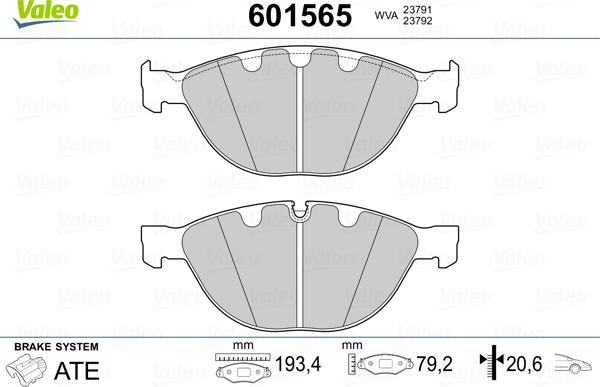 Valeo 601565 - Bremžu uzliku kompl., Disku bremzes www.autospares.lv