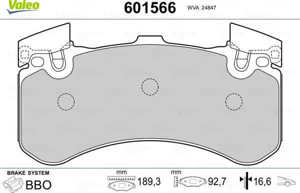 Valeo 601566 - Bremžu uzliku kompl., Disku bremzes www.autospares.lv