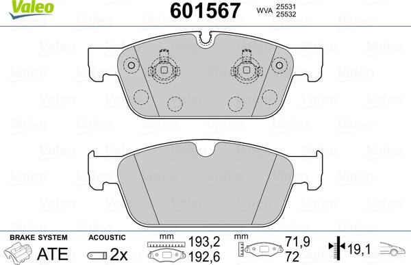 Valeo 601567 - Bremžu uzliku kompl., Disku bremzes www.autospares.lv