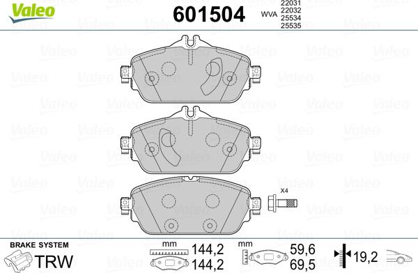 Valeo 601504 - Brake Pad Set, disc brake www.autospares.lv