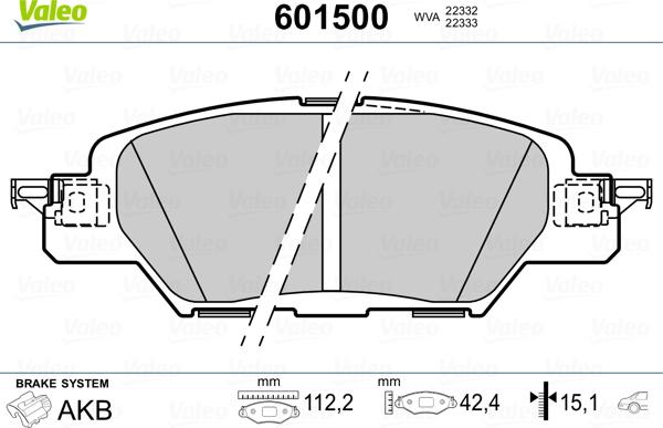 Valeo 601500 - Bremžu uzliku kompl., Disku bremzes www.autospares.lv