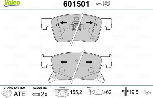 Valeo 601501 - Bremžu uzliku kompl., Disku bremzes www.autospares.lv