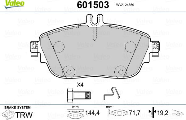 Valeo 601503 - Bremžu uzliku kompl., Disku bremzes www.autospares.lv