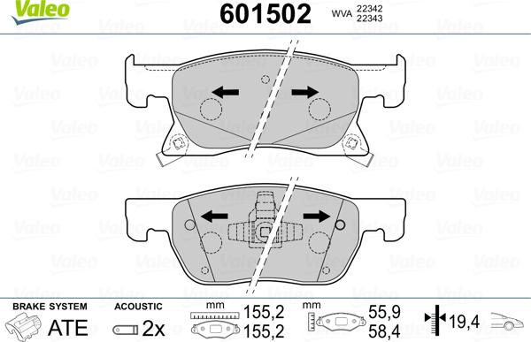 Valeo 601502 - Bremžu uzliku kompl., Disku bremzes www.autospares.lv