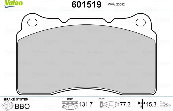 Valeo 601519 - Bremžu uzliku kompl., Disku bremzes autospares.lv